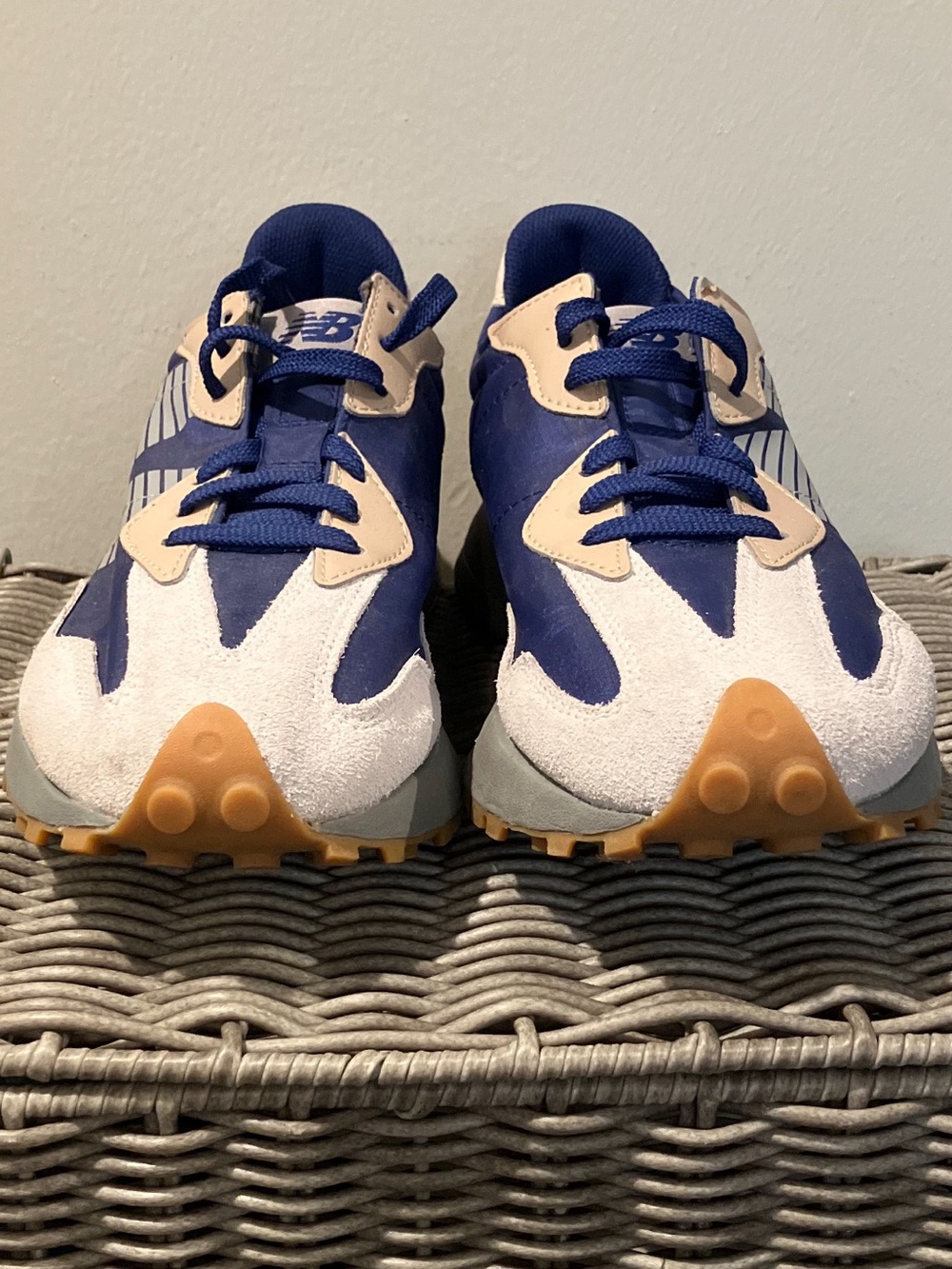 New Balance Men’s Navy Blue, White & Tan Athletic Sneakers